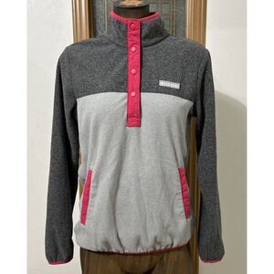 Columbia Pullover Fleece Sweater Women’s Small Gray Pink Color Block Snaps